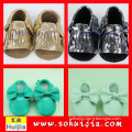Cheap wholesale shoes Switzerland style sweet color tassels and bow moccasin shoes for baby